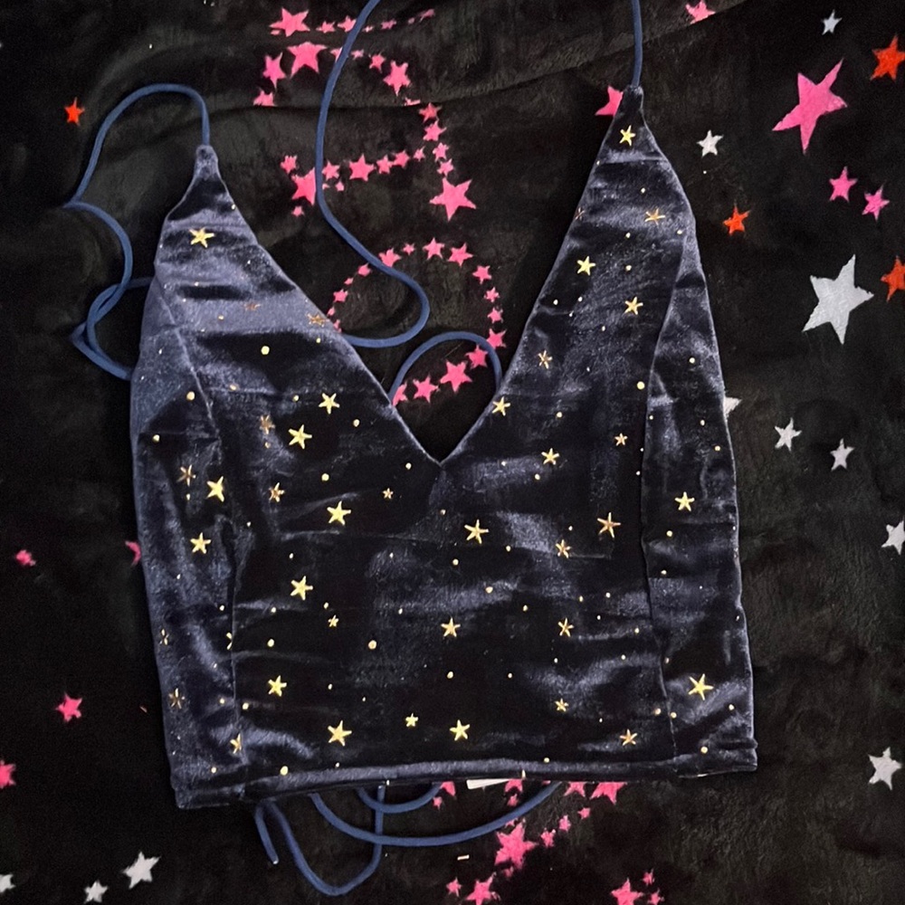 Cute dark blue with golden stars crop top shirt || brand new, small